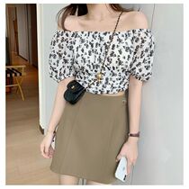 Chiffon top female summer Joker temperament womens clothing 2021 New Tide niche design sense Super fairy shoulder top female