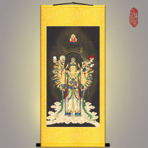 High-definition Moritzhi Bodhisattva Buddha statue painting bright Tianmao portrait retro scroll hanging painting Buddha Hall silk decoration painting