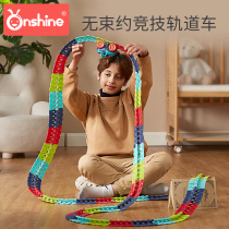 Electric rail car roller coaster small train bridge puzzle assembly building block toy set children 2-3 years old 4 boys