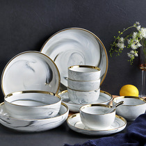 Marble ceramics plates and bowls set dinnerware sets christm