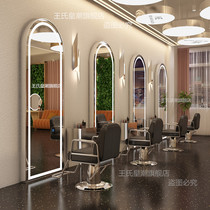 Net Red Barber shop mirror hairdressing shop mirror table LED light hair salon special tide single-sided hair cutting perm mirror landing