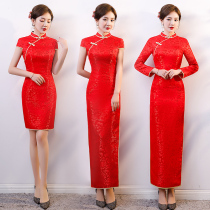 Red cheongsam toast 2021 new summer Chinese style retro etiquette welcome back to the mother dress outside the married female dress