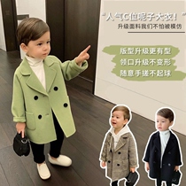 Boys blazer tweed coat spring coat with cotton thick Korean version of the boys medium long handsome winter coat style