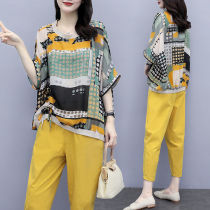 Single size womens print suit womens 2021 season new casual fashion foreign style loose thin two-piece set