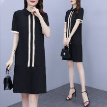 2021 summer new fashion large size womens fat mm slim dress loose slim stitching pleated skirt tide