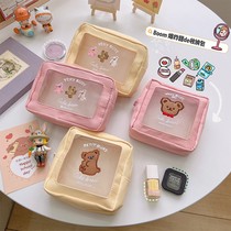 Cute bear cosmetic bag female portable transparent mesh large capacity cosmetics small bag travel storage bag