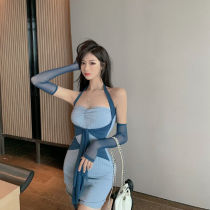 2021 spring and summer new celebrity temperament sexy hanging neck strap care machine design waist thin dress children
