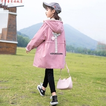 Girls windbreaker coat long autumn 2021 New Korean version of childrens two-sided hooded spring and autumn womens coat