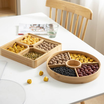Bamboo dried fruit plate acrylic with lid split wooden candy plate living room home New year snack nut plate