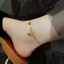 Lao Fengxiang Yun Korean version of simple personality sense plated 18K gold titanium steel anklet female bell ins Sen series minority does not fade