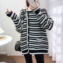 Pregnant women autumn suit fashion autumn winter sweater large size striped knitted cardigan coat pregnant women spring and autumn coat