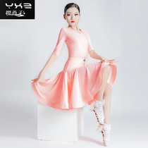 Children Latin dance suit Consuit professional high-end split middle sleeve female test grade 2021 Fish bone dress for the summer