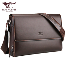2022 Special Cabinet Seven Wolves Mens Bag Genuine Leather Men Cross Section Single Shoulder Bag Branded Bull Leather Business Briefcase