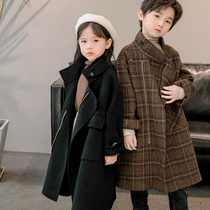 Children cashmere coat boy 2021 winter new retro small upright collar with long and double face wool coat girl