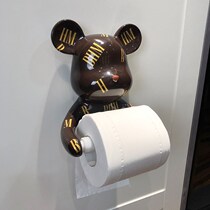 Light luxury violent bear wall-mounted toilet roll paper tube free hole wash towel shelf creative cute towel wall-mounted