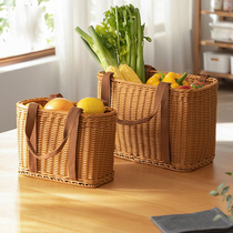 Buy basket shopping basket imitation Rattan woven basket outdoor outing picnic supplies Net red props flower basket carrying basket