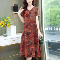 (Tian silk cotton) mother summer dress 2021 new summer short sleeve medium and Old Woman size skirt