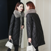 Sheep leather down jacket womens long 2021 new fox fur collar leather jacket thick Haining fur