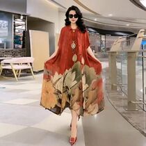 Large size silk Mulberry silk dress female two-piece set 2021 Spring Summer New temperament slim print set skirt