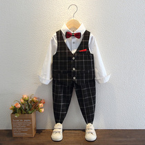 Boys dress 2021 new wedding flower girl baby spring and autumn shirt vest four-piece Children suit suit suit