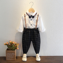 Boys dress spring and autumn foreign style shirt with pants three-piece baby year-old host performance childrens suit