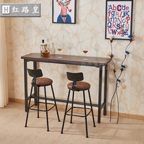 Wrought iron wall bar Solid wood table and chair Cafe milk tea shop Long bar table High foot table and chair combination long table table