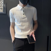 Ice wire Polo shirt men summer thin high - end flip - sleeve T - shirt 2023 new trend - and - half - sleeve tops