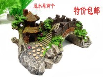 Hot sale simulation small Bridge Garden resin fish tank aquarium rockery rock water grass landscape decoration Bridge Ornaments