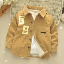 Childrens plus velvet corduroy shirt autumn and winter boys and girls baby thickening warm and comfortable letters childrens shirt jacket