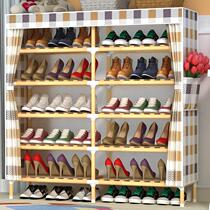 Simple shoe rack household door saving space economical dust cloth shoe cabinet solid wood rack multifunctional shoe shelf