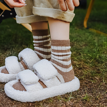 Pip pop jumps out from the dull winter~The trend of wool stripes in autumn and winter is for girls in the middle of the tube pile.