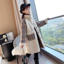 Girl Sheep Lamb Fur Coat Winter Style 2021 Winter New Foreign Air Children Mid-Winter Dress Thickened Cashmere Coat