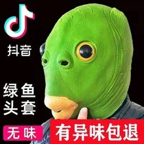 Green head fish head set sand sculpted fish head freak net red and green fish head set humbling green fish head Stranger head sets Halloween mask