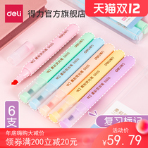 Deli soft color highlighter pen students use key marker pen to take notes Childrens Painting axe pen triangle pen macaron color pen 6 color marker pens light color hand account pen