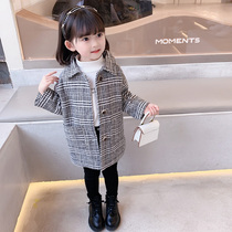 Girls Plaid windbreaker coat long children early autumn Korean version of windproof baby spring autumn 2021 new foreign gas