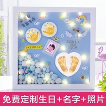  Baby cow birth gift Baby hand and foot prints Mud fetal hair souvenir photo frame Newborn baby childrens hands and feet printed full