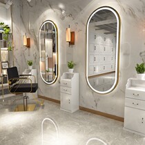 Barber shop mirror table hairdressing shop mirror hair salon special network red tide led with lamp hanging wall hair cutting mirror wall hanging