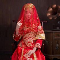 Red hijab bride 2021 New hijab red gauze wedding Chinese style Xipa wedding Xiuhe clothing cover high-end head
