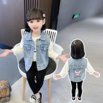 Girl Cowboy Waistcoat Spring Autumn Child Clothing 2022 New Children Spring Jacket Baby Net Red Ocean Vest Spring Clothing