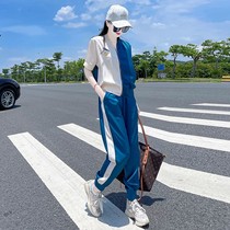 Europe Station 2022 Summer New Sports Casual Suit Women Fashion Foreign Air Collage Blouse High End Two Sets of Tide Cards