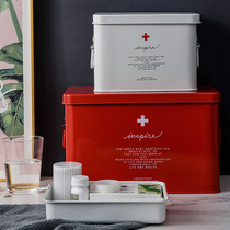 Double iron sheet medicine box household large capacity portable emergency medical box Family size medicine storage box