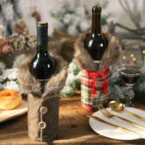  Christmas new red wine cover Plush plaid skirt wine bottle cover Home decorations