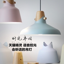 Nordic intelligent chandelier voice control modern simple industrial style Morandi color macaron restaurant single head chandelier