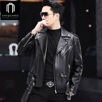 Haining leather leather clothing mens sheep leather short suit collar leather jacket slim handsome trend locomotive jacket jacket