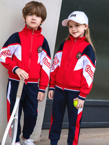 School uniform set primary school students spring and autumn childrens sports class uniform cotton kindergarten Garden uniform two sets can be customized