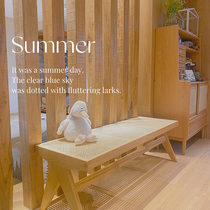 Japanese-style hostel shoes stool Nordic retro solid wood rattan home bench designer dining chair bedroom bed stool