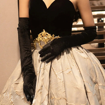 Reba same satin gloves female Hepburn style retro elegant dinner dress bride wedding photo arm sleeve length