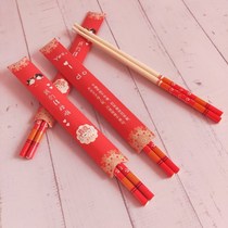 Wedding disposable chopsticks red festive 100 pairs of independent packaging round bamboo chopsticks home wedding