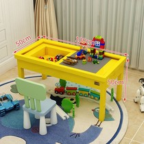 Solid wood children's toy building block table baffle game table amusement puzzle size particle storage multifunctional table