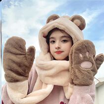 This years popular hat winter New hat female winter warm Korean hat scarf one glove